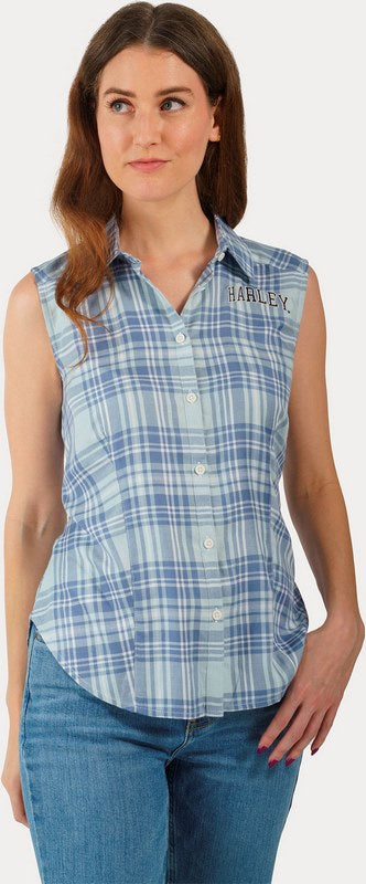 Harley-Davidson Women'S Faith Sleeveless Plaid Shirt Yarn Dyed Plaid-Skyway | 97523-23VW