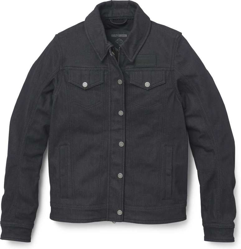 Harley-Davidson Womens'S Chisel Denim Trucker Riding Jacket Black | 98119-23VW
