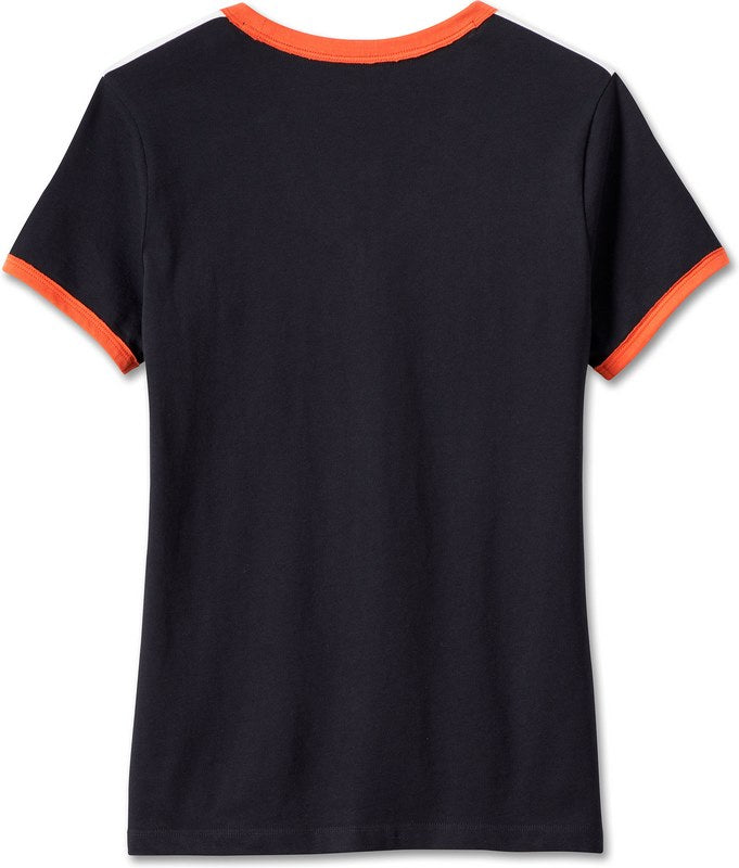 Harley-Davidson Women'S Iconic V-Neck Shoulder Stripe Tee Black Beauty | 99012-23VW