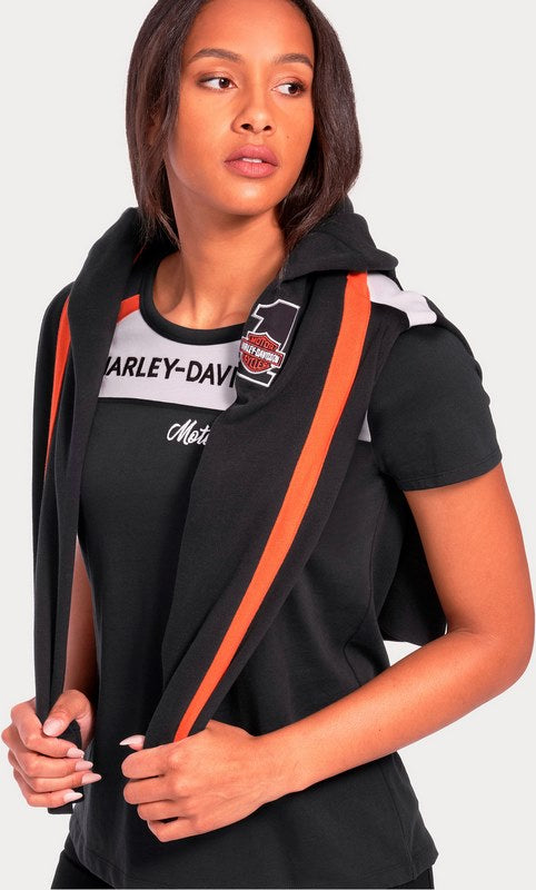 Harley-Davidson Women'S Rally Stripe Zip Front Hoodie Colorblock-Design-Black Beauty | 99094-22VW