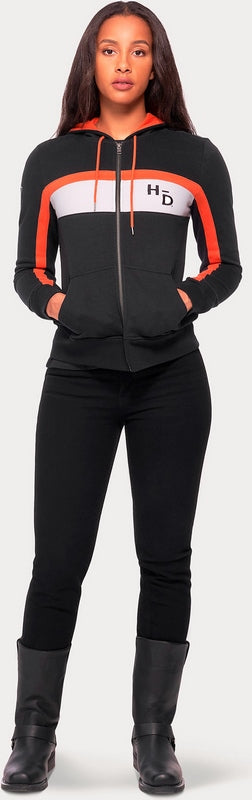 Harley-Davidson Women'S Rally Stripe Zip Front Hoodie Colorblock-Design-Black Beauty | 99094-22VW