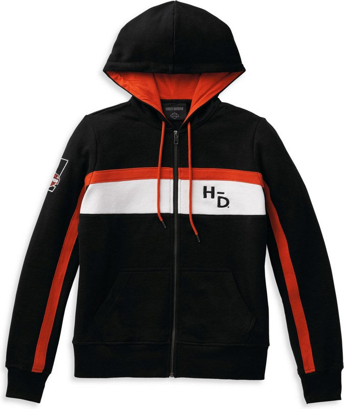 Harley-Davidson Women'S Rally Stripe Zip Front Hoodie Colorblock-Design-Black Beauty | 99094-22VW
