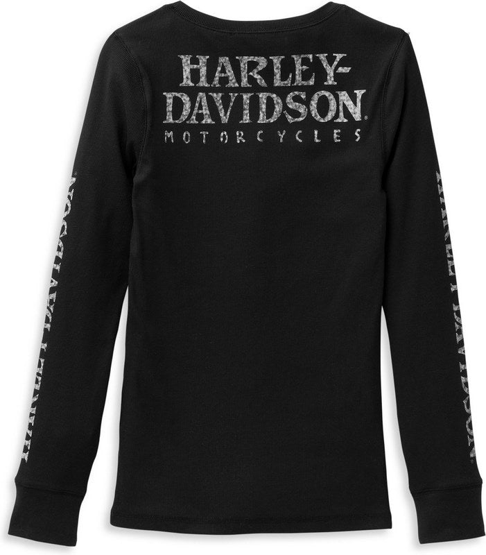 Harley-Davidson Women'S Skull Snap Front Long Sleeve Henley Black Beauty 2 | 99099-22VW
