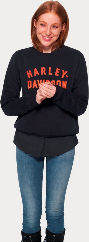 Harley-Davidson Women'S Essence Applique' Crewneck Pullover Black Beauty 2 | 99117-22VW