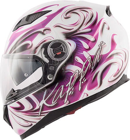 Kappa KV27 Denver Flowers Lady Full-face helmet in thermoplastic material Glossy White / Fuchsia | HKKV27FFLWX