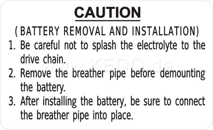 Kedo Indicating Label 'Battery Removal and Installation) transparent background black lettering inside LH side cover size 61x37mm with protection movie | 21289S