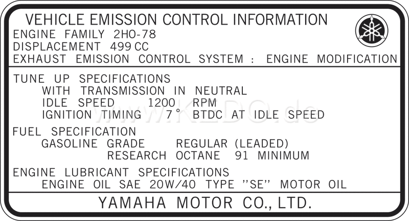 Kedo Indicating Label 'Vehicle Emission Control Information' type 2H0 78 LH side cover (inside) | 21290