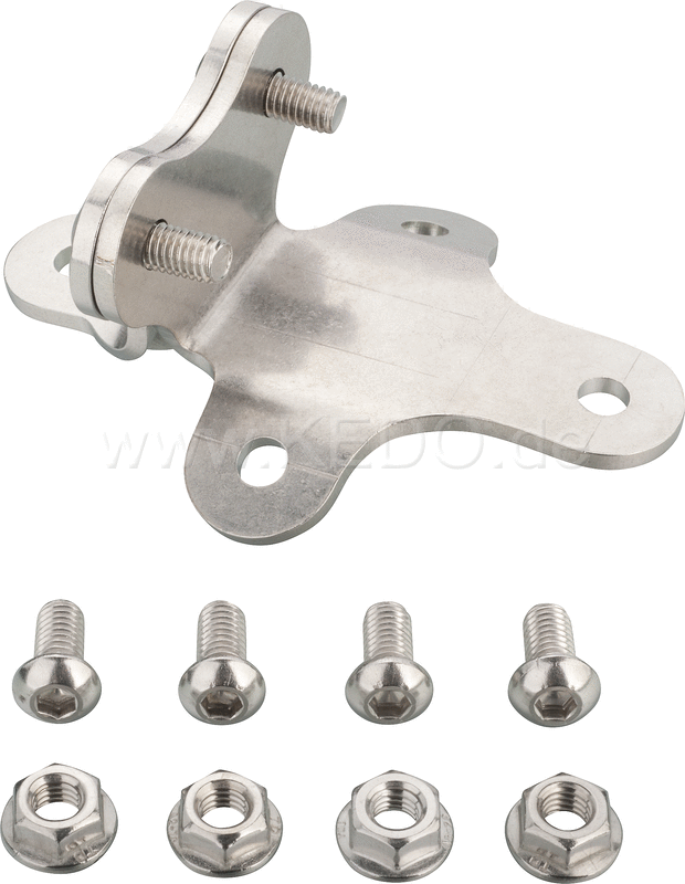 Kedo Front Fender Bracket 'Scrambler Style' stainless steel bracket set for fender mounting on triple clamp (32mm center distance) incl M6 screws and nuts. | 22236