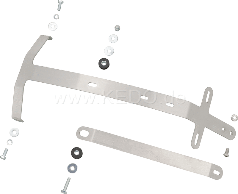 Kedo TT License Plate Bracket stainless steel incl mounting material. (Extensions. Numberplate tray item 50149 turn signal bracket item 63003) | 23470