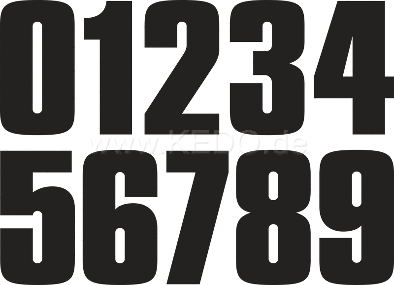 Kedo Start number set 80s-style matt black 112mm high 1 piece each (0 to 9) heavy duty | 30072B
