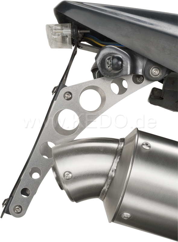 Kedo Competition' License Plate Holder complete (Black / Silver with LED Taillight White) | 30325