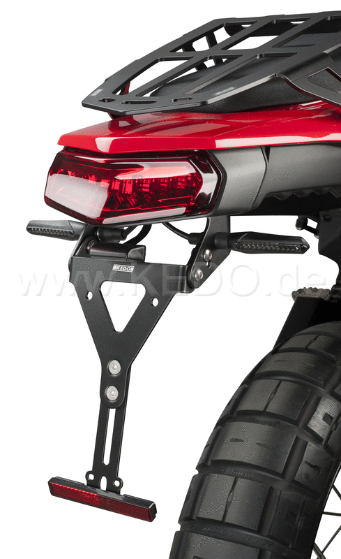 Kedo T7 Reflector Mount Aluminum Black Coated with e-approved reflector completes license plate bracket item 31081 (license plate height 13-18cm) | 31083