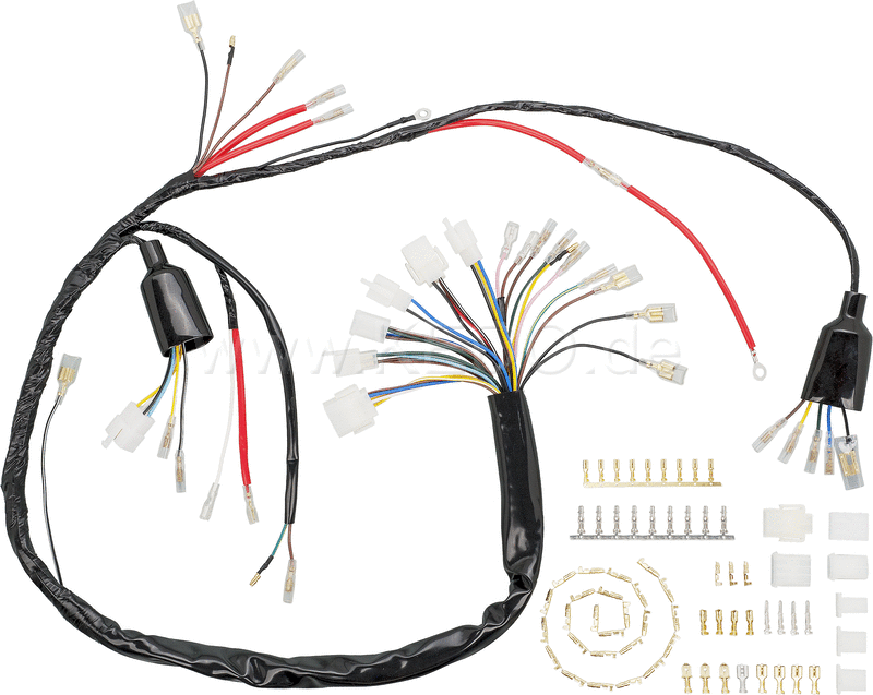 Kedo Replica wiring harness PLUS crimped internal connections including mating connectors set (Allows original connection on vehicle side if modified). | 40076-18