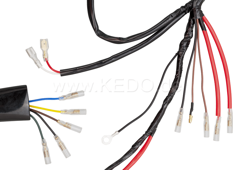 Kedo Replica wiring loom PLUS crimped internal connections including matching connectors set (Allows original connection on vehicle side if modified). | 40078-18