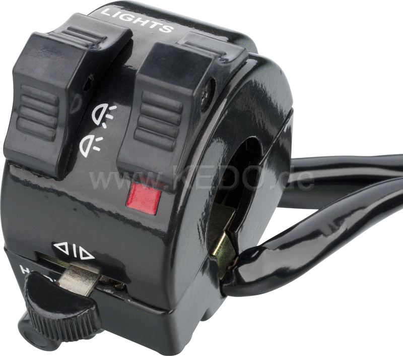 Kedo Handlebar switch Yamaha Style 'Slim' (Lights ON / OFF HI / LO horn turn Width 35mm) PlugAndRide - Ready for Connected Wiring Loom # 40107 | 40394