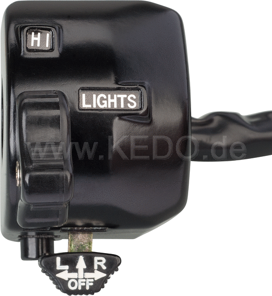 Kedo Handlebar switch Yamaha Style 'Classic' (Lights HI / LO horn indicators like Housing SR OEM) including connectors and wiring diagram. | 40461