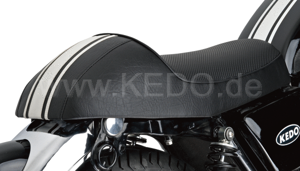 Kedo Seat 'Classic Racer' Black with White Stripes and Black Piping including rear brackets. | 40562
