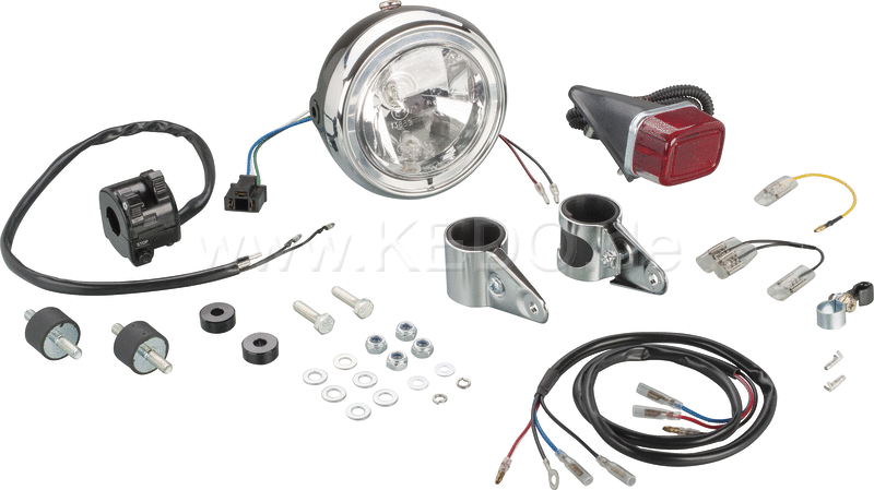 Kedo TT500 Light Kit Complete including e-approved reflector parking light & lamp ring WITHOUT grille -> please enlarge pilot light bore if Necessary | 40608