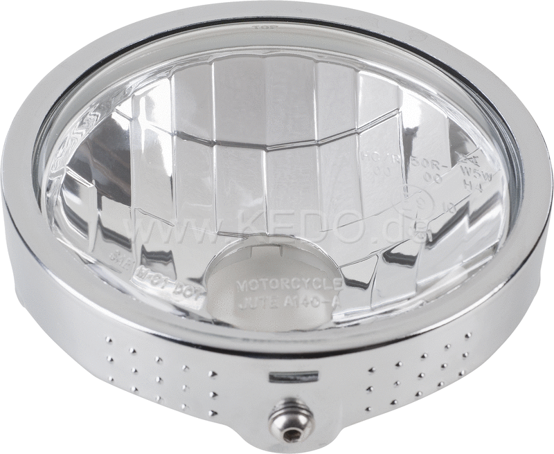 Kedo Clear Lens Headlamp insert ready-to-mount including chrome-plated ring + parking light socket e-homologated (w / o H4 bulb) | 40727
