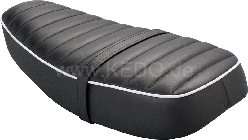 Kedo Seat 'Ultra Classic' ribbed black cover white piping ready-to-mount including rear bracket 27153 length 55cm incl passenger seat strap.. | 40805