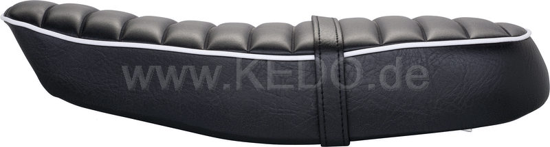 Kedo Seat 'Ultra Classic' ribbed black cover white piping ready-to-mount including rear bracket 27153 length 55cm incl passenger seat strap.. | 40805