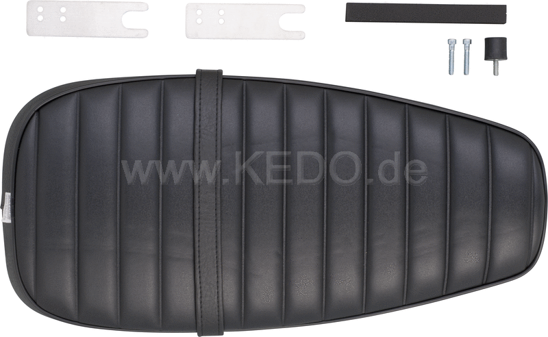 Kedo Seat 'Ultra Classic' ribbed black cover black piping ready-to-mount including rear bracket 27153 length 55cm incl passenger seat strap. | 40847