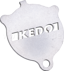 Kedo Side Stand Support (shape like oil filter cover SR / XT) 3mm stainless steel with rounded edges lasered lettering | 41067KD