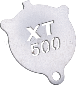 Kedo Side Stand Support (shape like oil filter cover SR / XT) 3mm stainless steel with rounded edges lasered XT lettering | 41067XT