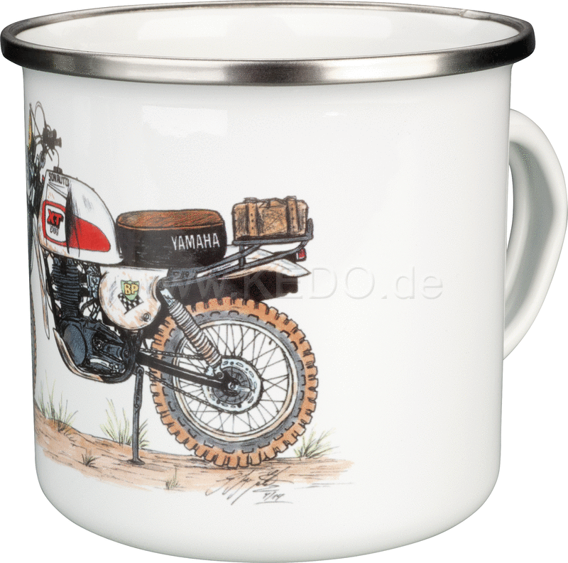 Kedo Nostalgic Mug 'XT500 Paris- Dakar' approx. 300ml enamel with metal rim (hand wash recommended) in gift box | 41576