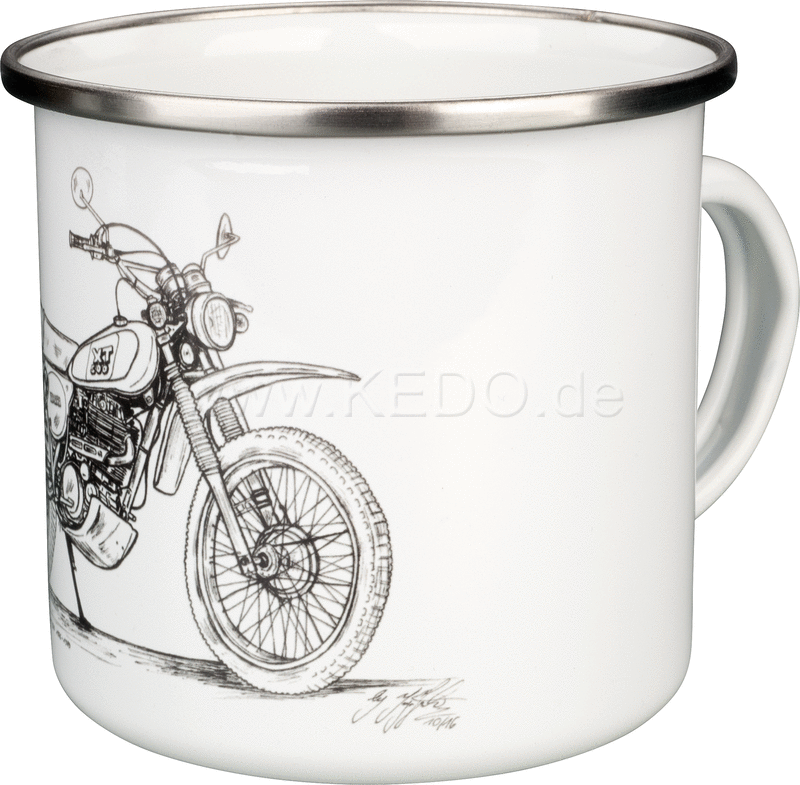 Kedo Nostalgia Mug 'XT500' stylized b / w drawing approx. 300ml enamel with metal rim (hand wash recommended) in a gift box | 41577