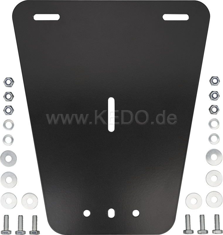 Kedo License Plate Support OEM style suitable for 'Euro' license plates 3mm aluminum black suitable for strut # 50053RP + reflector bracket # 50087 | 50088
