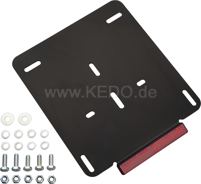 Kedo License Plate Support 180x200mm with Angular Rear Reflector aluminum black incl mounting material suitable for license plate bracket item 50 089th | 50097