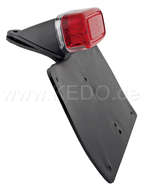 Kedo Taillight with Rubber Base Plate for License Plate (Taillight with Inner Reflector 'E-Marked incl bulb BAY15d 12V) | 50499