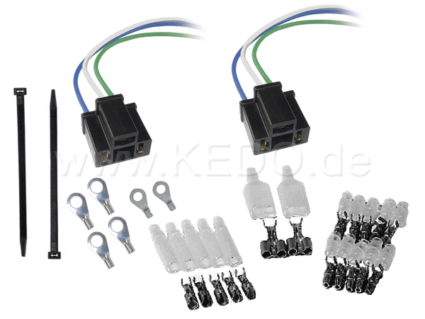 Kedo H4 / Flasher Relay Connection Kit (2x 3-Port socket Bullet Connector Set (52 Pcs) 100x 100mm Cable Ties & Terminal Tags (4x 6mm 5mm 2x) | 50502