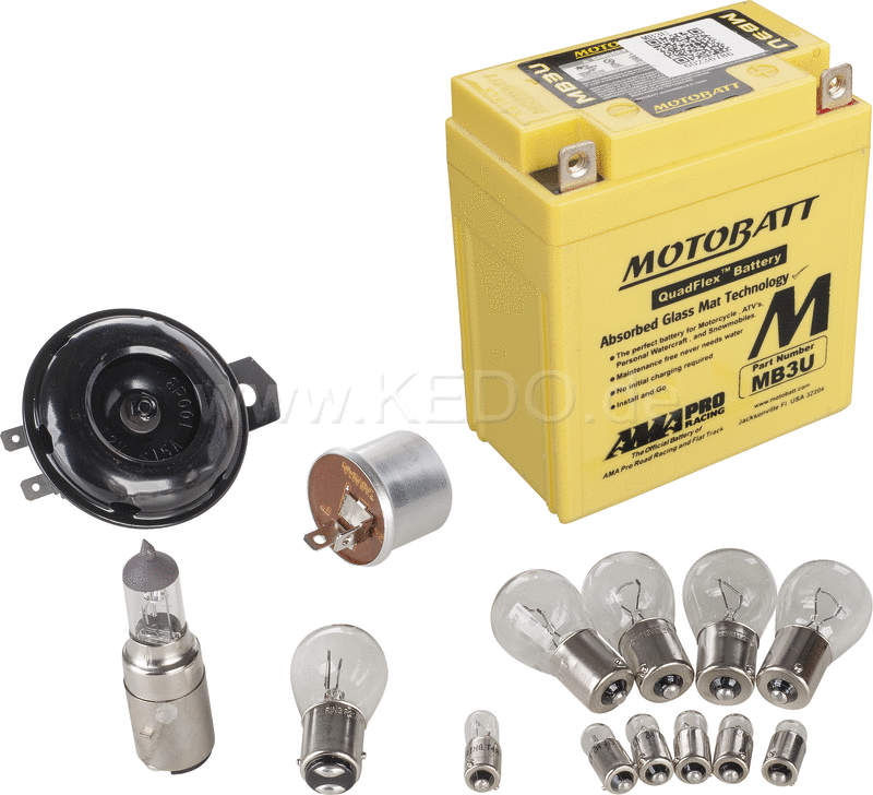 Kedo Add-On Kit Basic for item 50544 12V conversion (contains all 12V bulbs closed AGM battery flasher relay and horn) | 50550