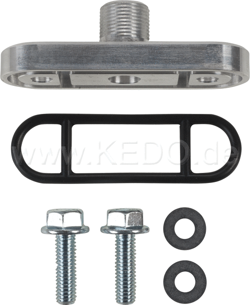 Kedo Fuel petcock adapter SR500 (OEM flange to M14x1 bolt distance 46mm) incl screws and gasket -> matching fuel petcock see item 29251/50597. | 50692
