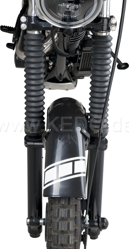 Kedo Trial Front Fender style engine black not drilled free positionable including black aluminum brackets & clamps 2x decals. | 50769S