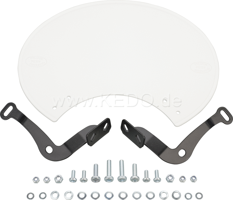 Kedo Number Plate 'Six Days' Preston Petty plastic white ready to mount with black stainless steel brackets for original headlight brackets tilt +/-. | 60405W