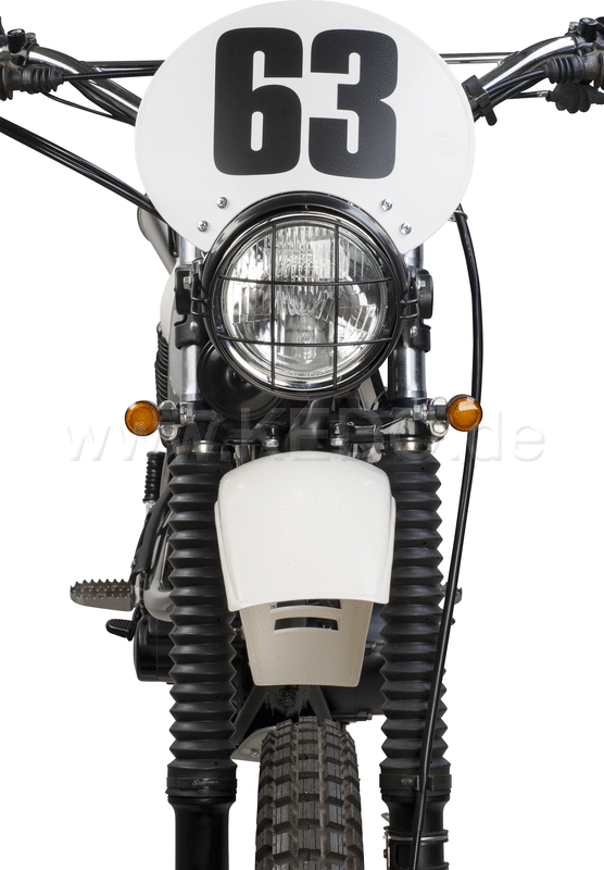 Kedo Number Plate 'Six Days' Preston Petty plastic white ready to mount with black stainless steel brackets for original headlight brackets tilt +/-. | 60405W