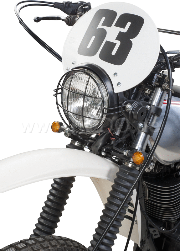 Kedo Number Plate 'Six Days' Preston Petty plastic white ready to mount with black stainless steel brackets for original headlight brackets tilt +/-. | 60405W