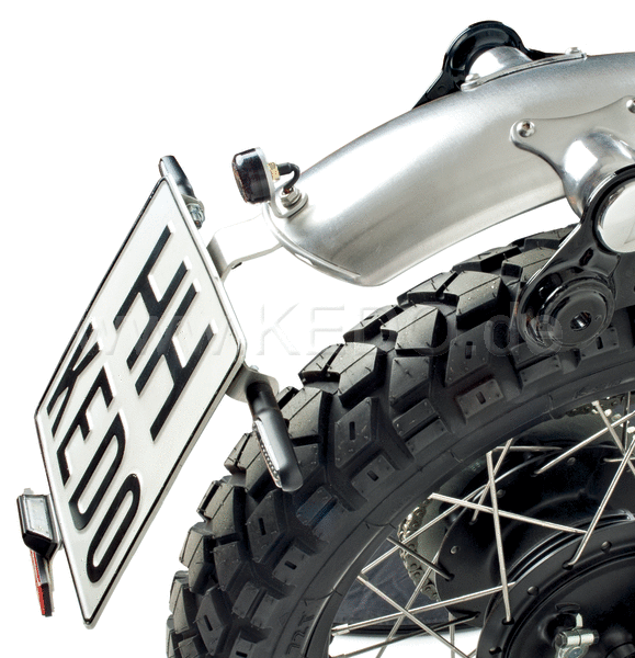 Kedo License Plate Bracket 'GibbonSlap' style Stainless incl Mounting material. (Additional Equipment : License Plate Lamp 62021 63022 Stay Indicator) | 62023
