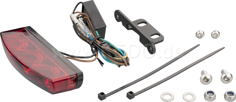 Kedo LED Taillight MT-style red lens with stainless steel bracket suitable for 'fenderless' tail item 62032 E-approved | 62033R