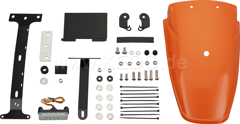 Kedo TT-Style Rear Conversion fender orange plastic through-dyed mounting material incl complete LED taillight clear lens e-approved | 62034-YO-T