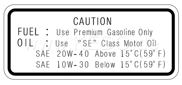 Kedo Service'- Decal FUEL OIL (5Z 20W-40/15 ° C / 59 ° F 10W-30/15 ° C / 59 ° F) | 90100