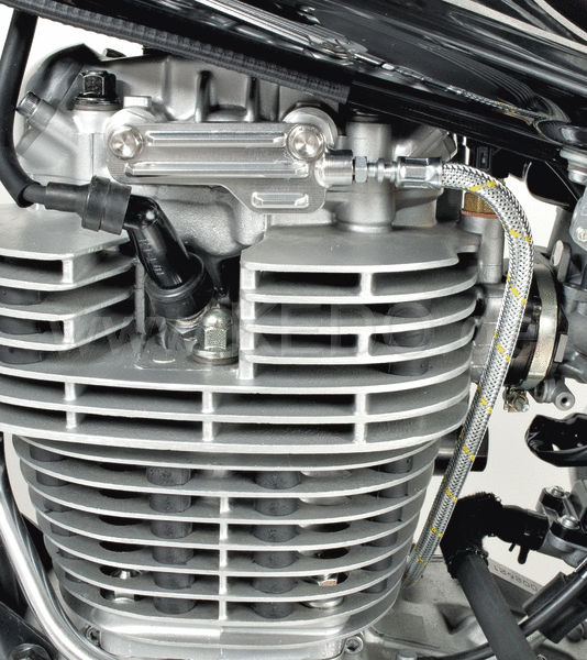 Kedo Twin Feed Oil Line Kit 'Vintage' with Steel-Braided Oil Line and Silver Anodized aluminum block with fins Complete Kit | 92105