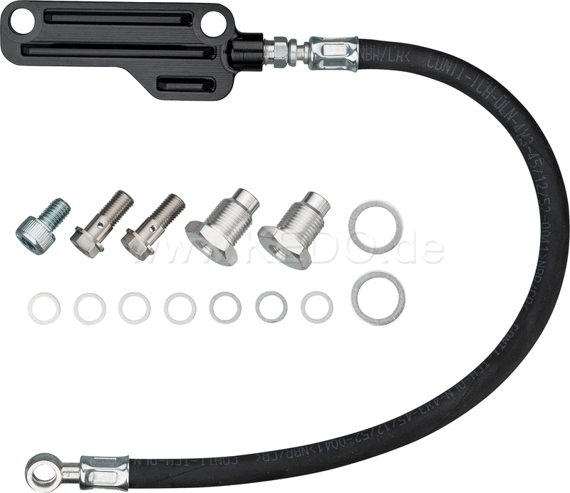 Kedo Twin Feed Oil Line Kit 'Vintage Black Line' with Black Textile pants and Black Anodized aluminum block with fins Complete Kit | 92108