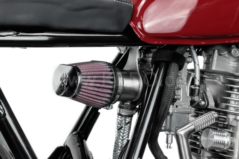 Kedo Air Filter Mounting / Air Intake Tract- Extension for Racing Air Filter (54mm E.G. item 91372) stainless steel with black engine ventilation pants | KTH-10049