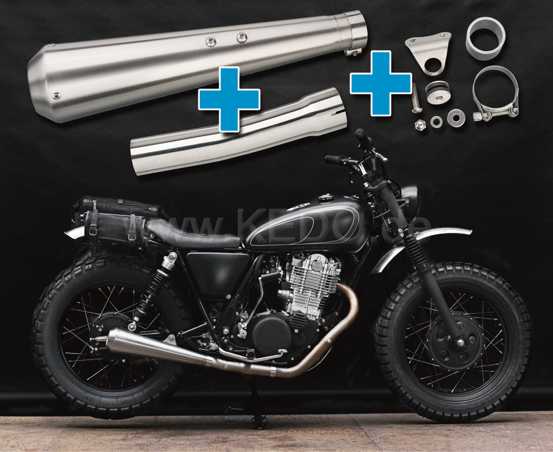 Kedo Gibbonslap Stainless Steel silencers NOT Street Legal incl dB killer Connector Pipe and Bracket (in combination with center stand see item 27938) | WM0022-1