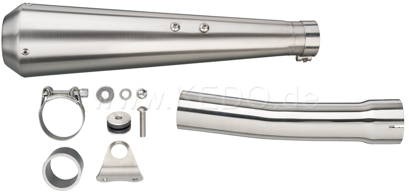 Kedo Gibbonslap Stainless Steel silencers NOT Street Legal incl dB killer Connector Pipe and Bracket (in combination with center stand see item 27938) | WM0022-1
