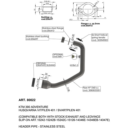 LEOVINCE / レオビンチ SBK HEADER PIPE HUSQVARNA SVARTPILEN/VITPILEN 401/KTM 390 ADVENTURE NOT APPROVED | 80022